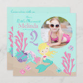 Blonde Mermaid Zweiter Geburtstag Einladung (Vorne/Hinten)