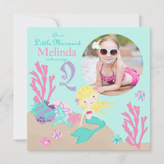 Blonde Mermaid Zweiter Geburtstag Einladung