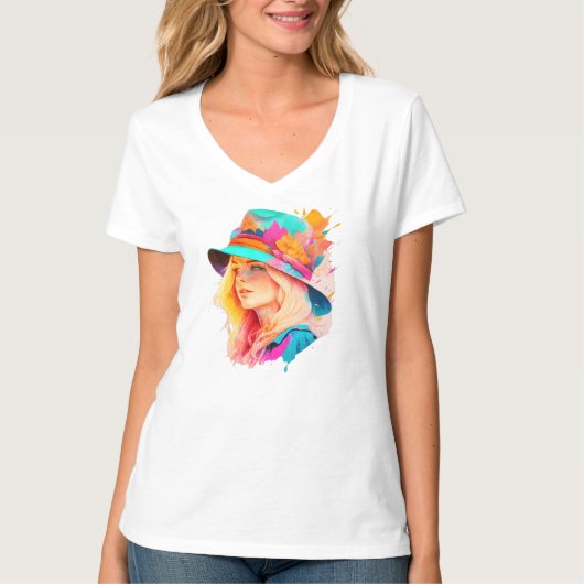 Blonde mit einem großen Hut T-Shirt (Vorderseite)