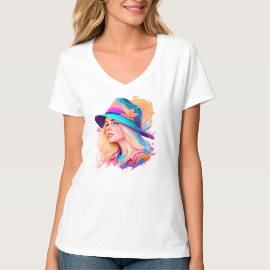 Blonde mit Hut T-Shirt (Vorderseite)