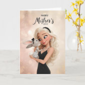 Blonde Mutter hält süßen Hasen Frohen Muttertag Karte (Gelbe Blume)