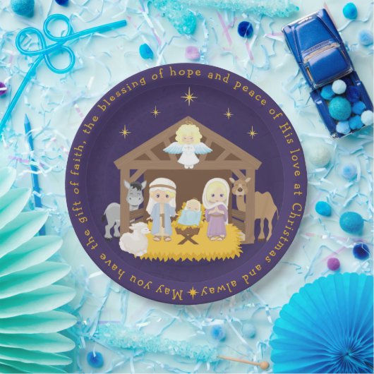 Blonde Nativity Scene Paper Plate Pappteller (Party)