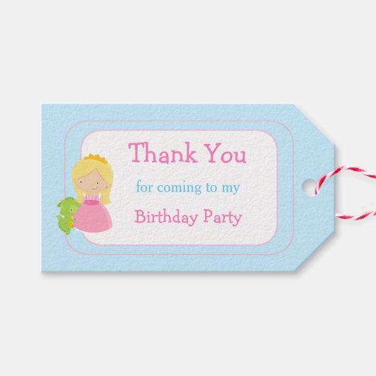 Blonde Niedliche Prinzessin und Dragon Birthday Pa Geschenkanhänger (Vorderseite (Horizontal))