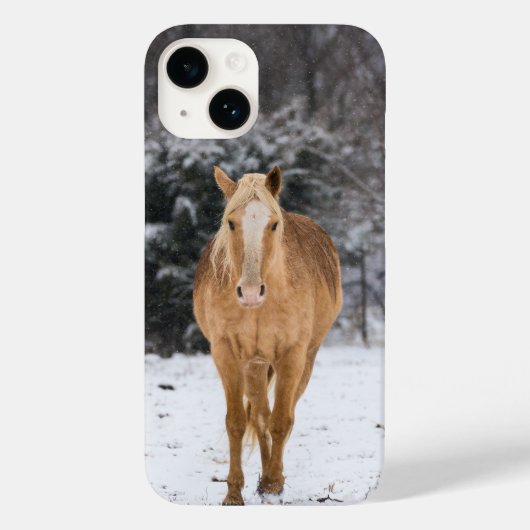 Blonde Pferdewanderung im Fall Snow iPhone Case-Mate iPhone Hülle (Rückseite)