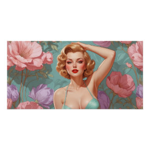 Blonde Pin-Up Pastellblumen  Poster