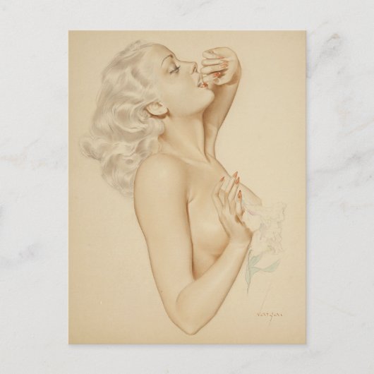 Blonde Pin-Up Postkarte (Vorderseite)