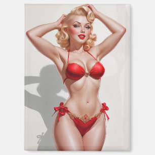 Blonde Pin-Up Rote Unterwäsche Magnet