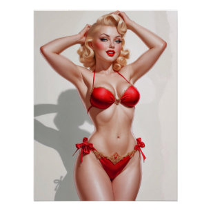 Blonde Pin-Up rote Unterwäsche Poster