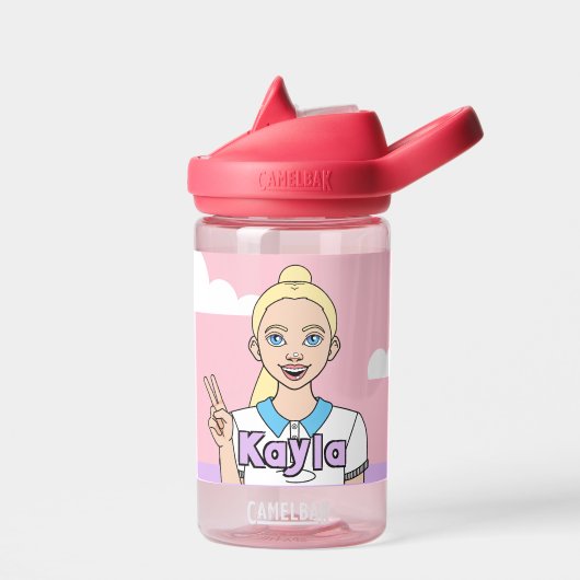 Blonde Pink Cartoon Girl School Student Trinkflasche (Links)