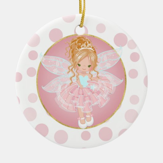 Blonde Pink Fairy Keramik Ornament (Vorne)