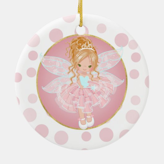 Blonde Pink Fairy Keramik Ornament (Hinten)