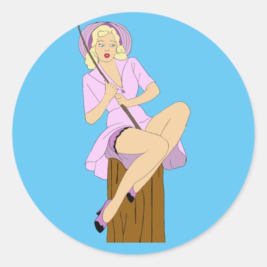Blonde Pinup Cartoon Angelo Delea Runder Aufkleber (Vorderseite)