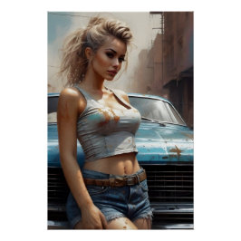 Blonde Pinup Kunstwerk Oldtimer kunst Poster