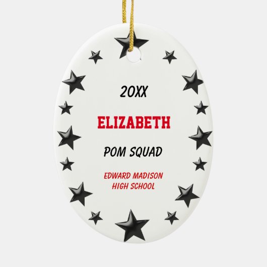 Blonde Pom Gruppe in Schwarzem u. im Rot Keramik Ornament (Hinten)