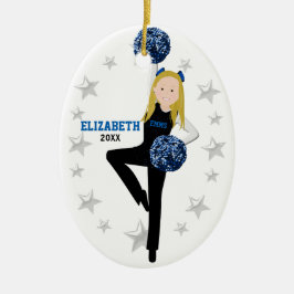 Blonde Pom Squad in Schwarz, Blau und Weiß Keramikornament
