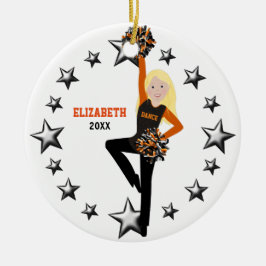Blonde Pom Squad Orange & Black Keramik Ornament