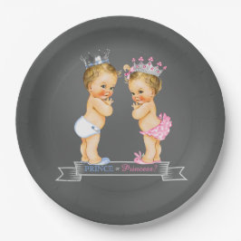 Blonde Prince und Princess Chalkboard Baby Dusche Pappteller