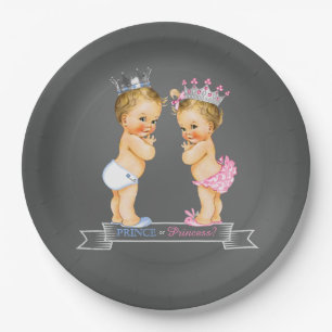 Blonde Prince und Princess Chalkboard Baby Dusche Pappteller