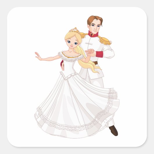 Blonde Princess and Charming Prince Fairytale Quadratischer Aufkleber (Vorderseite)