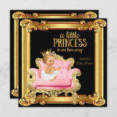 Blonde Princess Baby Dusche Black Pink Gold Stuhl Einladung (Vorne/Hinten)