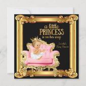 Blonde Princess Baby Dusche Black Pink Gold Stuhl Einladung (Vorderseite)