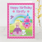 Blonde Princess mit Schloss & Regenbogengeburt Karte (Gelbe Blume)