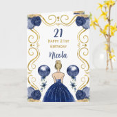 Blonde Princess Navy Happy Birthday Karte (Gelbe Blume)