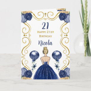 Blonde Princess Navy Happy Birthday Karte