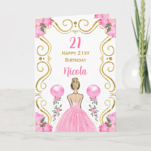 Blonde Princess Pink Happy Birthday Karte