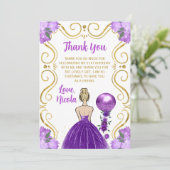 Blonde Princess Purple Happy Birthday Dankeskarte (Stehend Vorderseite)