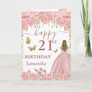 Blonde Princess Rose Gold Dress Birthday Karte