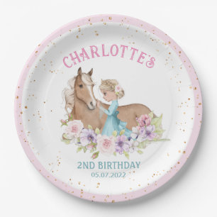 Blonde Princess und Brown Horse Geburtstag Pappteller