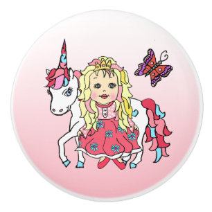 Blonde Princess und Unicorn Keramikknauf