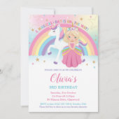 Blonde Princess Unicorn Birthday Pink Rainbow Einladung (Vorderseite)