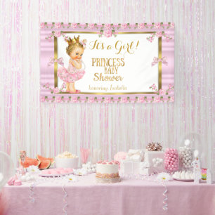Blonde Prinzessin Baby Shower Pink Gold Tutu Banner