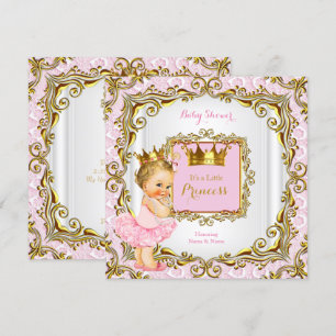 Blonde Prinzessin Baby Shower Pink Spitze Weiß Gol Einladung