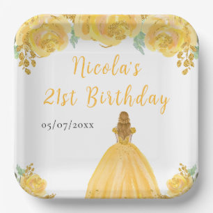 Blonde Prinzessin Gold Blumen Geburtstagsfeier Pappteller