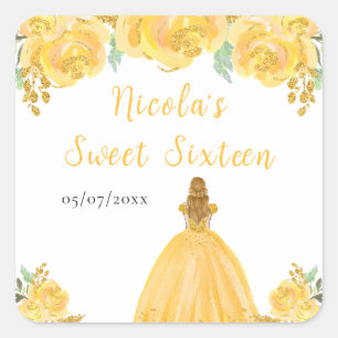 Blonde Prinzessin Gold Blumen Sweet Sixteen  Quadratischer Aufkleber