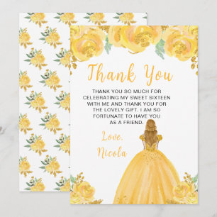 Blonde Prinzessin Gold Sweet Sixteen Dankeskarte