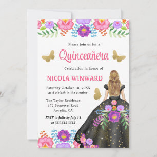 Blonde Prinzessin mexikanisches Blumenkleid Quince Einladung