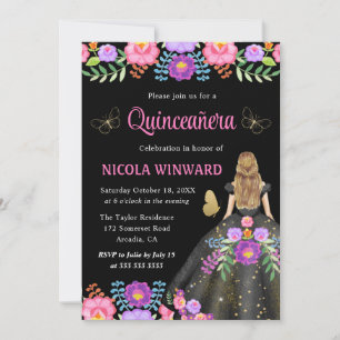 Blonde Prinzessin mexikanisches Blumenkleid Quince Einladung