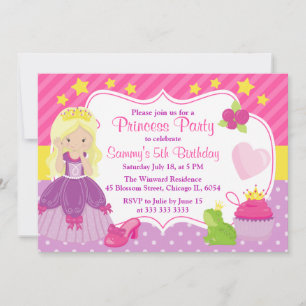 Blonde Prinzessin mit Accessoires zum Geburtstag Einladung