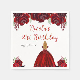Blonde Prinzessin rote Blumen Geburtstag Serviette