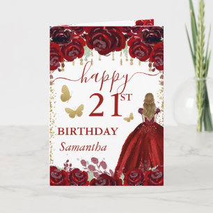 Blonde Prinzessin rotes Kleid Geburtstag Karte