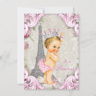 Blonde Prinzessin Vintage Paris Floral Baby Shower Einladung
