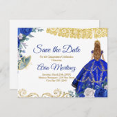 Blonde Quinceañera 15 Anos Blue Save the Date Dankeskarte (Vorne/Hinten)
