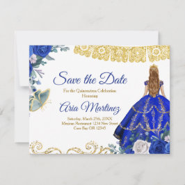 Blonde Quinceañera 15 Anos Blue Save the Date Dankeskarte