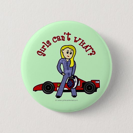 Blonde Race Car Driver Girl Button (Vorderseite)