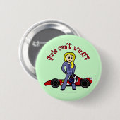Blonde Race Car Driver Girl Button (Vorne & Hinten)