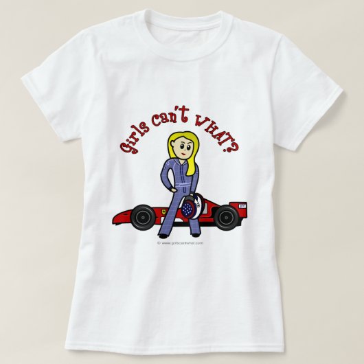 Blonde Race Car Driver Girl T-Shirt (Design vorne)